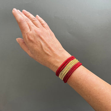 Collar-Brazalete Belen Grueso Dorado Largo 3T Rojo